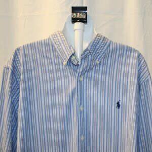 Ralph Lauren Men's Custom Fit Long Sleeve Blue Striped Button Down Shirt Size XL